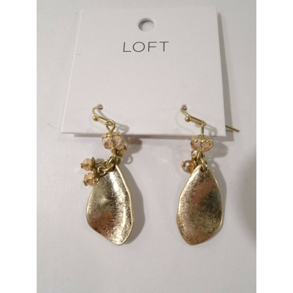Ann Taylor Loft Women's Metallic Petal drop bead earrings GOLD NWT 24.50 - Picture 2 of 4
